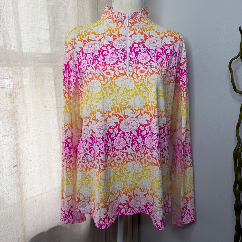 IBKÜL Jesse Print Mock Neck 1/4 Zip Tech Shirt Floral Mesh Women's Size XL